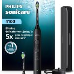 Brosse à dents électrique sonique Philips Sonicare série 4000 – capteur de pression, 4 réglages, EasyStart, SmarTimer, 21 jours d’autonomie, étui de voyage, coloris noir, modèle HX4044/52, [Nouveau]