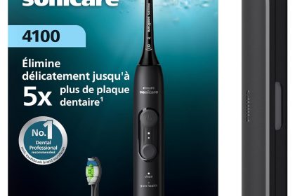 Brosse à dents électrique sonique Philips Sonicare série 4000 – capteur de pression, 4 réglages, EasyStart, SmarTimer, 21 jours d’autonomie, étui de voyage, coloris noir, modèle HX4044/52, [Nouveau]