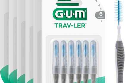 GUM TRAV-LER brossettes interdentaires | nettoyage en profondeur entre les dents | manche pliable | élimination de la plaque dentaire | 2.0mm, ISO 6 | Taille XL | Lot de 6x6