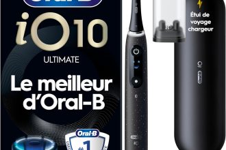 Brosse A Dents Électrique Intelligente Oral-B iO 10 Noire, 7 Modes De Brossage Incluant Blancheur, Propreté De La Langue, Brossette De Rechange Oral B, Conseils iO Sense, Etui De Voyage Chargeur