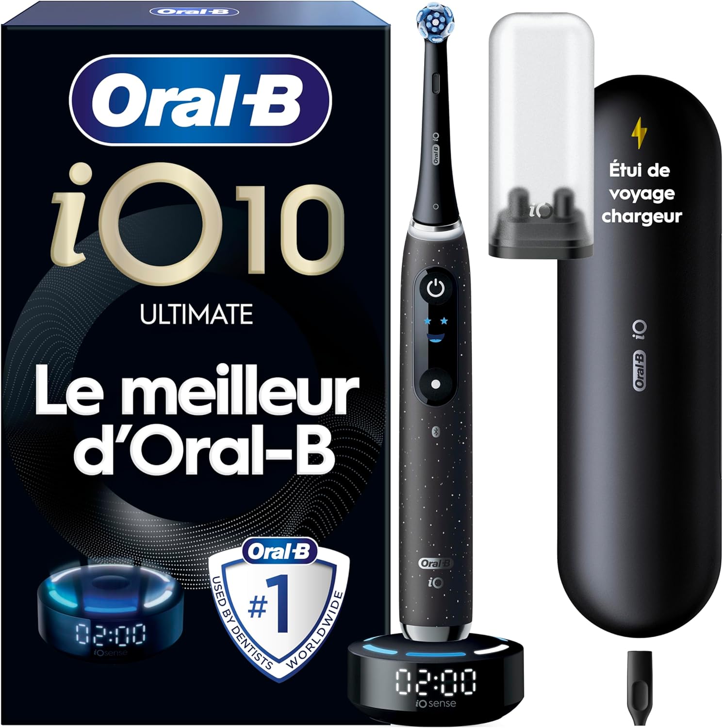 Brosse A Dents Electrique Intelligente Oral-B iO 10 Noire, 7 Modes De Brossage Incluant Blancheur, Propreté De La Langue, Brossette De Rechange Oral B, Conseils iO Sense, Etui De Voyage Chargeur