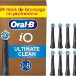 Lot De 8 Brossettes De Rechange Oral-B Ultimate Clean, AUTHENTIQUES, Noires, Brossage En Profondeur, Elimination De La Plaque Dentaire, Brossette Ronde Pour Les Brosses Electriques Oral B iO, Carton