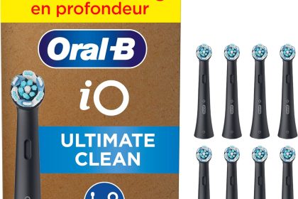Lot De 8 Brossettes De Rechange Oral-B Ultimate Clean, AUTHENTIQUES, Noires, Brossage En Profondeur, Elimination De La Plaque Dentaire, Brossette Ronde Pour Les Brosses Electriques Oral B iO, Carton