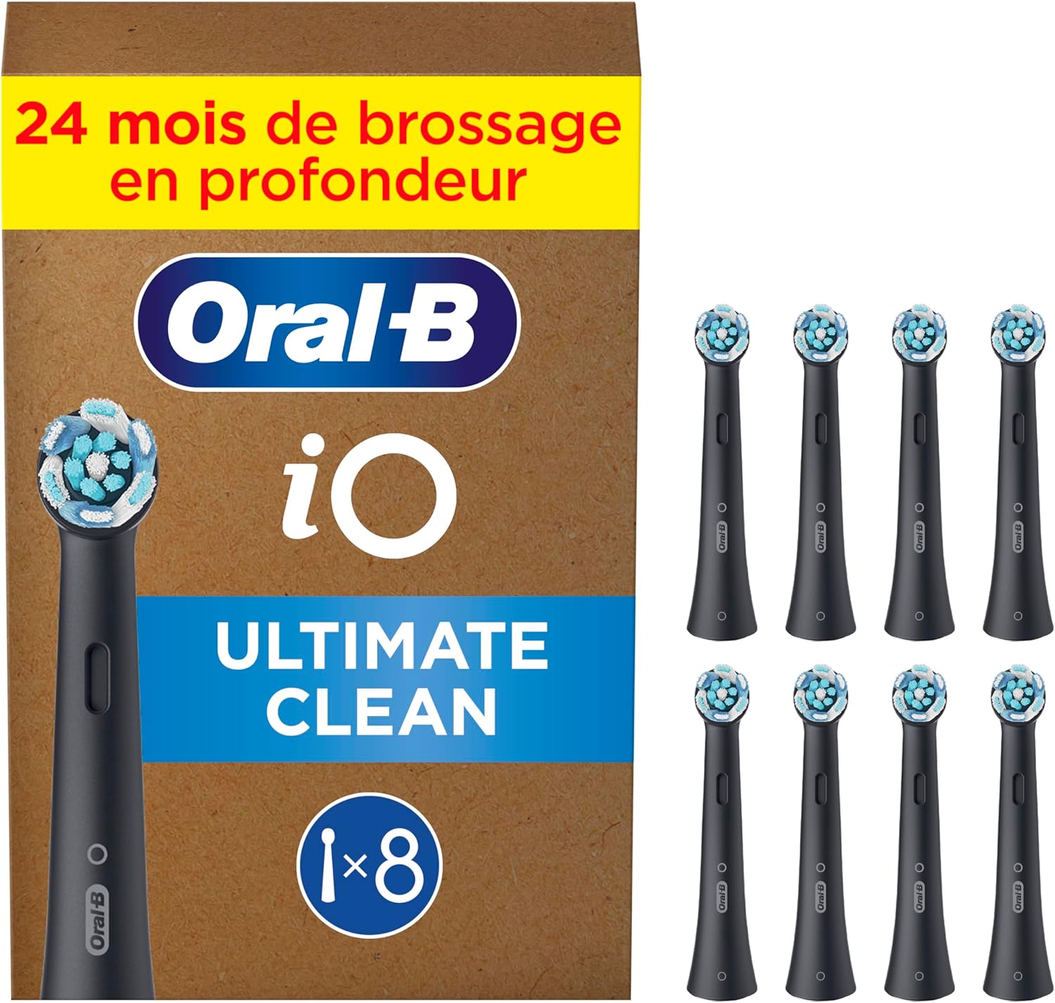 Lot De 8 Brossettes De Rechange Oral-B Ultimate Clean, AUTHENTIQUES, Noires, Brossage En Profondeur, Elimination De La Plaque Dentaire, Brossette Ronde Pour Les Brosses Electriques Oral B iO, Carton Lot De 8 Brossettes De Rechange Oral-B Ultimate Clean, AUTHENTIQUES, Noires, Brossage En Profondeur, Elimination De La Plaque Dentaire, Brossette Ronde Pour Les Brosses Electriques Oral B iO, Carton