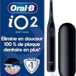 Brosse A Dents Électrique Oral-B iO 2 Noire, 3 Modes De Nettoyage, Brossage Souple Et Silencieux, Capteur De Pression, Brossette Oral B De Rechange, Chargeur, Etui De Voyage