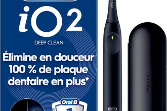 Brosse A Dents Électrique Oral-B iO 2 Noire, 3 Modes De Nettoyage, Brossage Souple Et Silencieux, Capteur De Pression, Brossette Oral B De Rechange, Chargeur, Etui De Voyage
