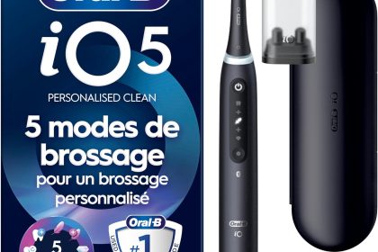 Brosse A Dents Électrique Oral-B iO 5 Noire, 5 Modes De Brossage Dont Blancheur, Capteur De Pression Sur Les Gencives, Brossettes De Rechange Oral B, Etui De Voyage