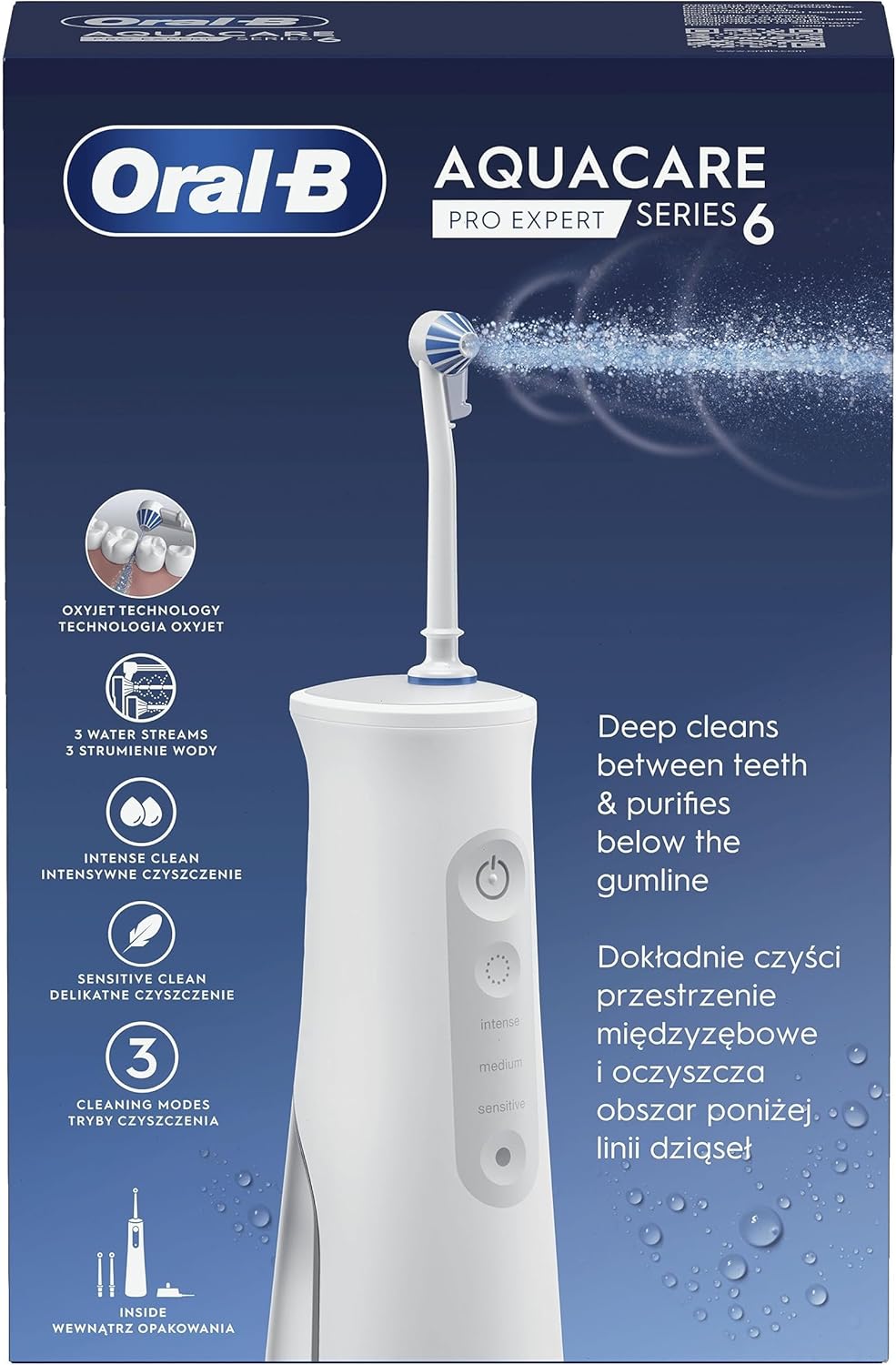 Oral-B AquaCare Pro-Expert Série 6 Irrigateur avec Technologie Oxyjet, 3 Embouts, 2 Types De Flux D'eau, Blanc Oral-B AquaCare Pro-Expert Série 6 Irrigateur avec Technologie Oxyjet, 3 Embouts, 2 Types De Flux D'eau, Blanc