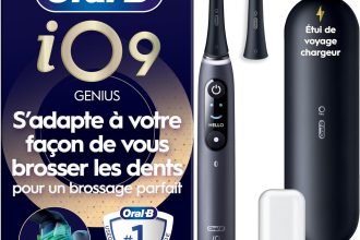 Brosse A Dents Électrique Oral-B iO 9 Noire, 7 Modes De Brossage Dont Blancheur Et Soin Des Gencives, 16 Zones De Nettoyage, Ecran Interactif, 2 Brossettes Oral B De Rechange, Etui De Voyage