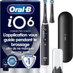 Brosse A Dents Électrique Oral-B iO 6 Noire, 5 Modes De Brossage Dont Blancheur Et Soin Des Gencives, Capteur De Pression, Ecran Interactif, 2 Brossettes De Rechange Oral B, Etui De Voyage