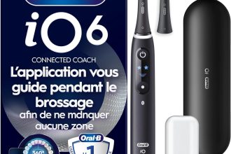 Brosse A Dents Électrique Oral-B iO 6 Noire, 5 Modes De Brossage Dont Blancheur Et Soin Des Gencives, Capteur De Pression, Ecran Interactif, 2 Brossettes De Rechange Oral B, Etui De Voyage