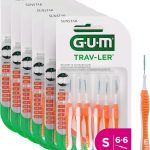 GUM TRAV-LER brossettes interdentaires | nettoyage en profondeur entre les dents | manche pliable | élimination de la plaque dentaire | 0.9mm, ISO 2 | Taille S | Lot de 6x6