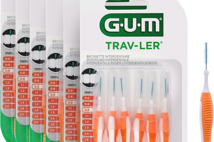 GUM TRAV-LER brossettes interdentaires | nettoyage en profondeur entre les dents | manche pliable | élimination de la plaque dentaire | 0.9mm, ISO 2 | Taille S | Lot de 6x6
